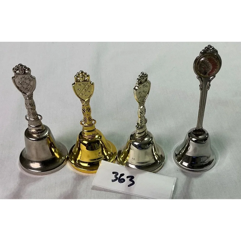4 Vintage Souvenir Hand Bells Vicksburg Shiloh‎ Park Will Rogers Native American
